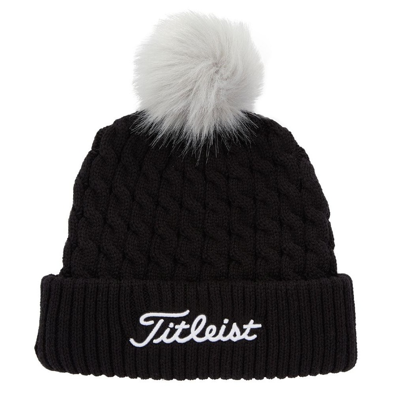 Titleist Cable Knit Pom Pom Golf Beanie 2023 Black/White One Size Fits All