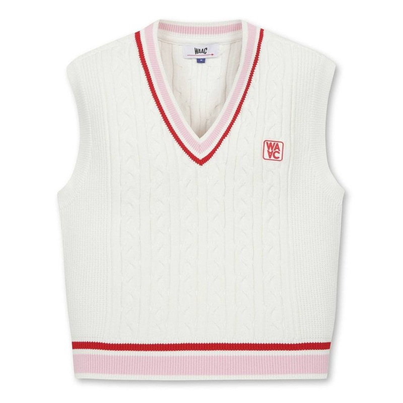 WAAC Cable V Neck Knit Golf Vest 2023 Women White X-Small