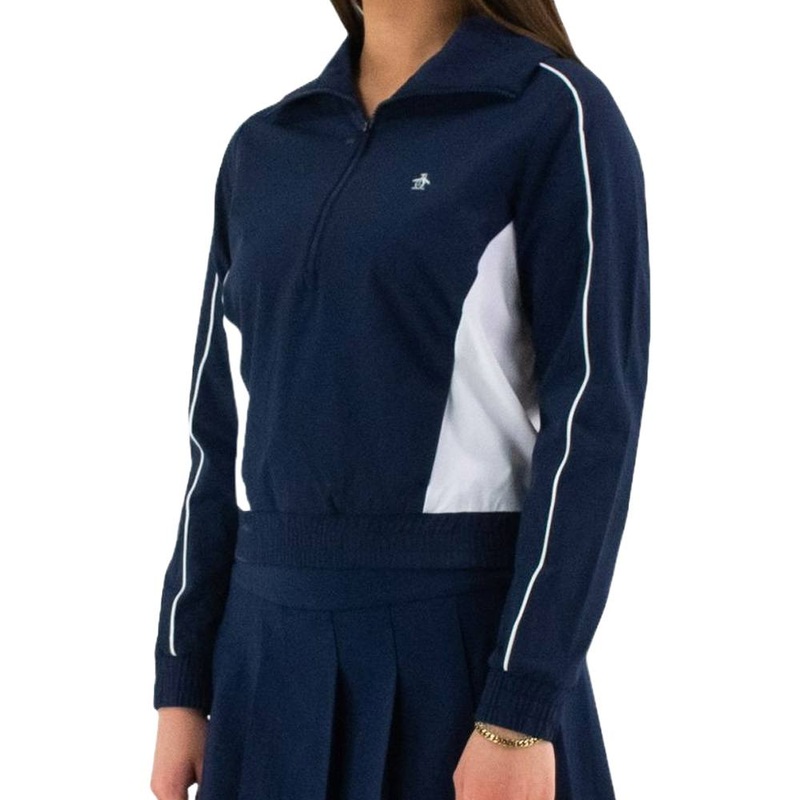 Original Penguin Cropped 1/4 Zip Colorblock Pullover Golf Sweater Black Iris – SS25 Women X-Small