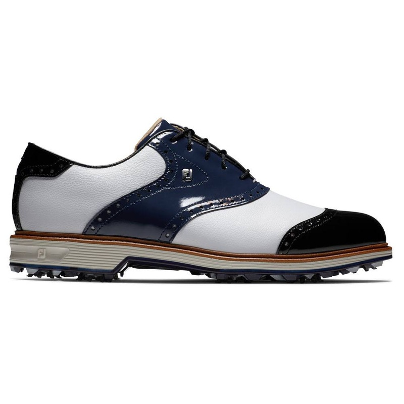 FootJoy Premiere Series – Wilcox Golf Shoes Previous Season Style White/Navy Patent/ Black Patent – 24 Men Medium 7