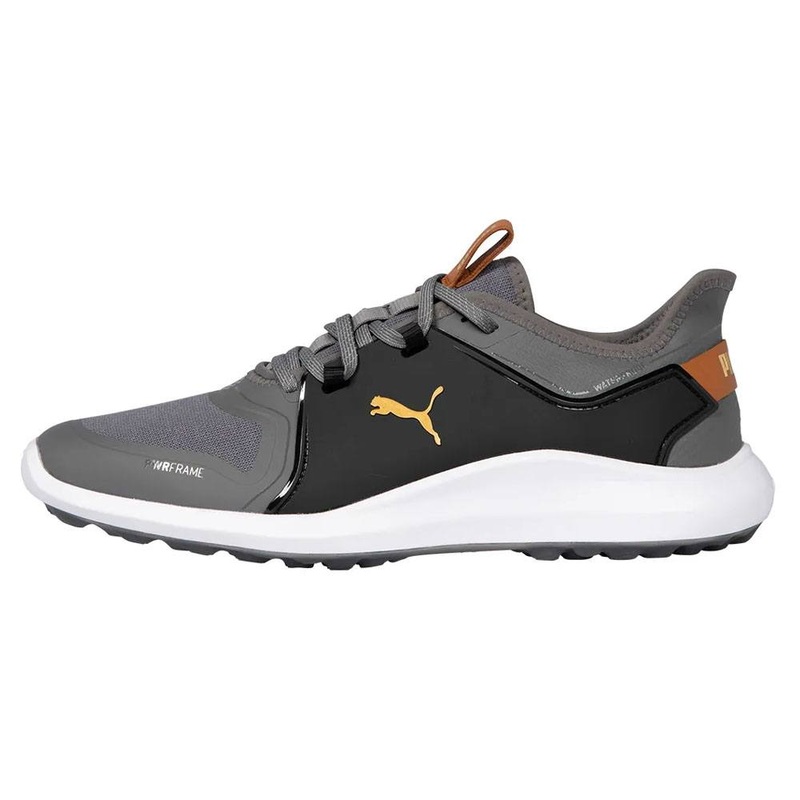 PUMA Ignite Fasten8 Wide Spikeless Golf Shoes 2021 Quiet Shade/Gold/Black Wide 7