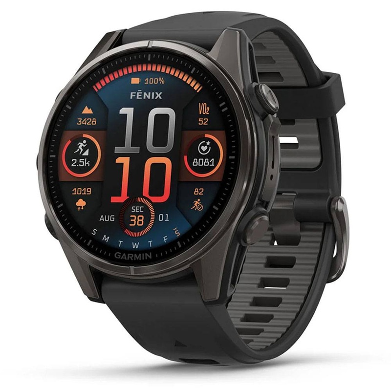 Garmin Fenix 8 – AMOLED GPS Smartwatch Sapphire, Carbon Gray DLC Titanium with Black/Pebble Gray Silicone 43 mm
