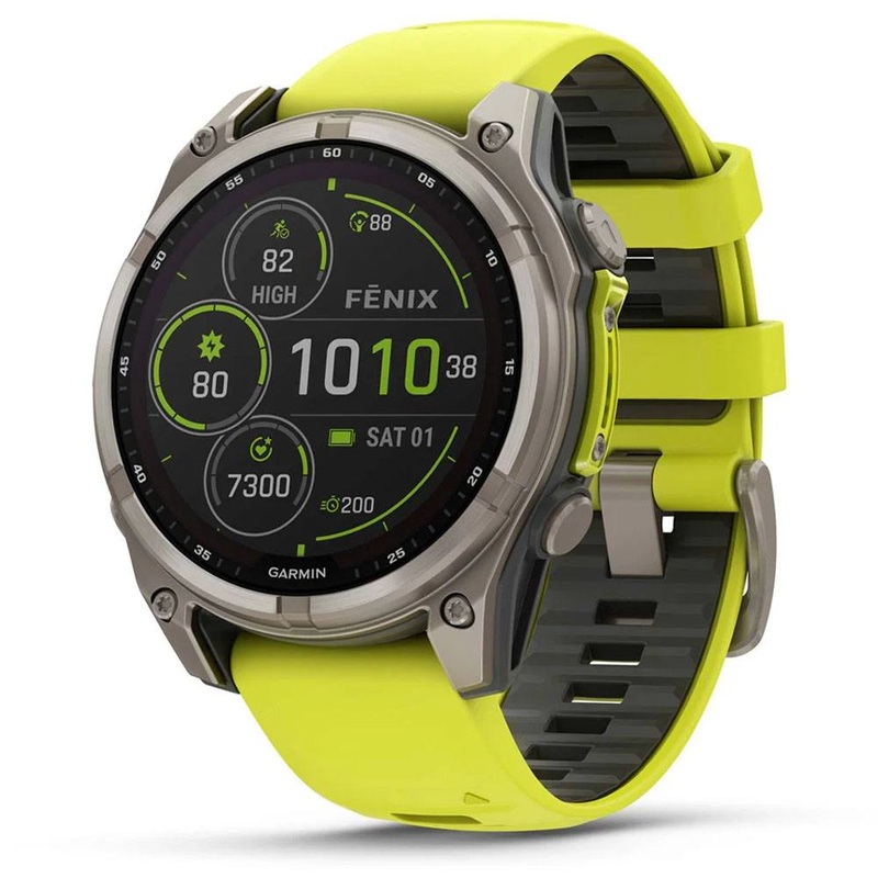 Garmin Fenix 8 – Solar GPS Smartwatch Sapphire, Titanium with Amp Yellow/Graphite Silicone 47 mm