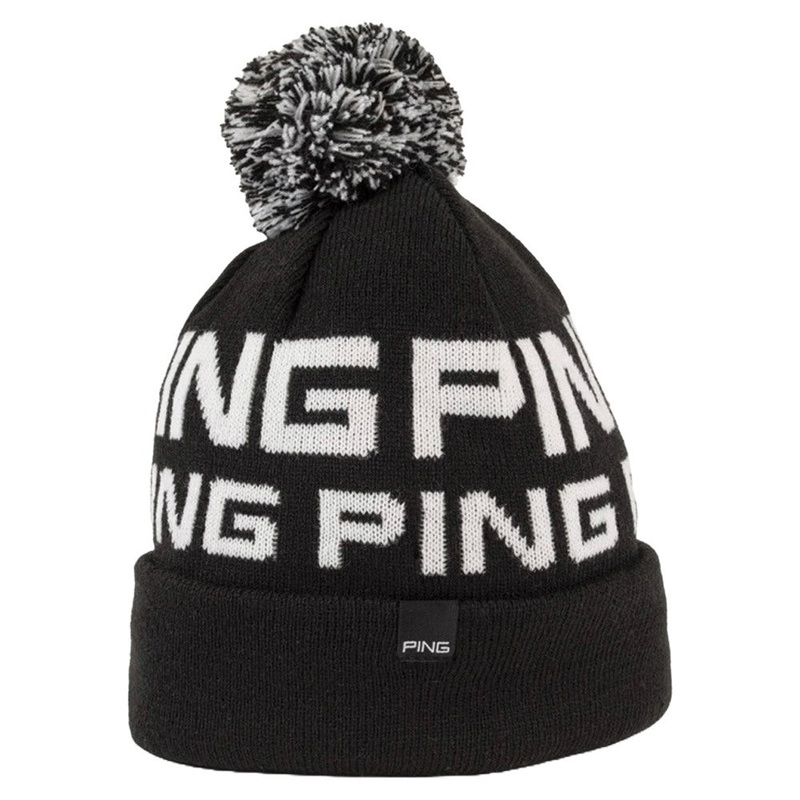 PING Logo Bobble II 214 Golf Beanie Black/White – 24 Men One Size Fits All