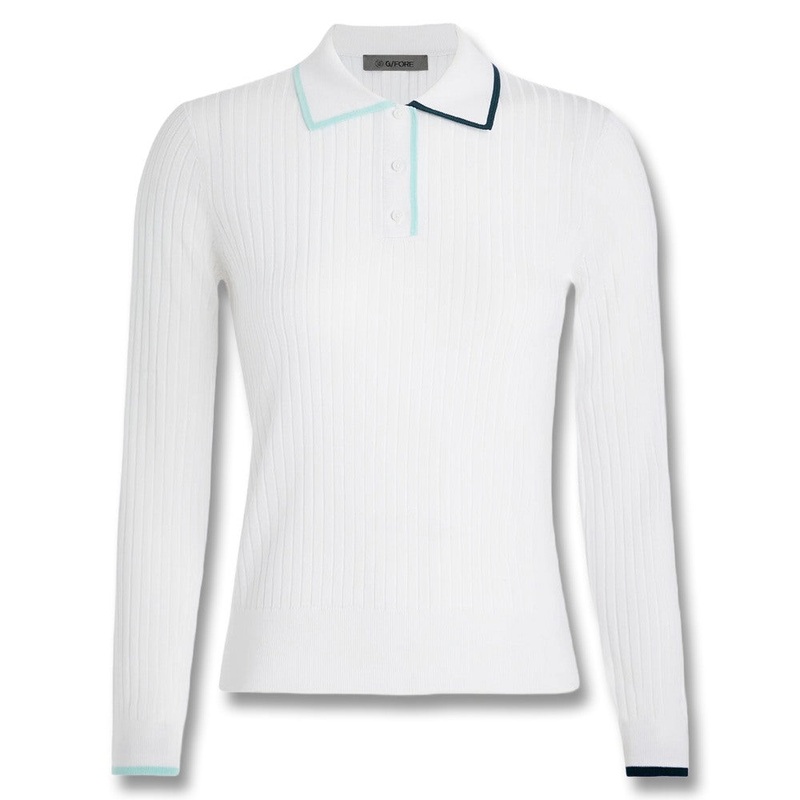 Gfore Cotton Blend Longsleeve Knit Golf Polo Snow – FA24 Women X-Small