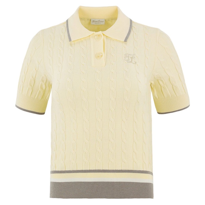 Fairliar Cable Collar Cropped Knit Golf Polo Lemon – FW24 Women Small