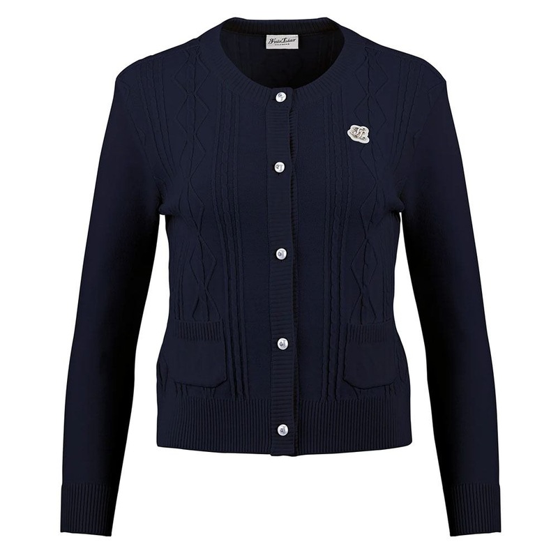 Fairliar Cable Pocket Round Neck Golf Cardigan Navy – FW23 Women Small