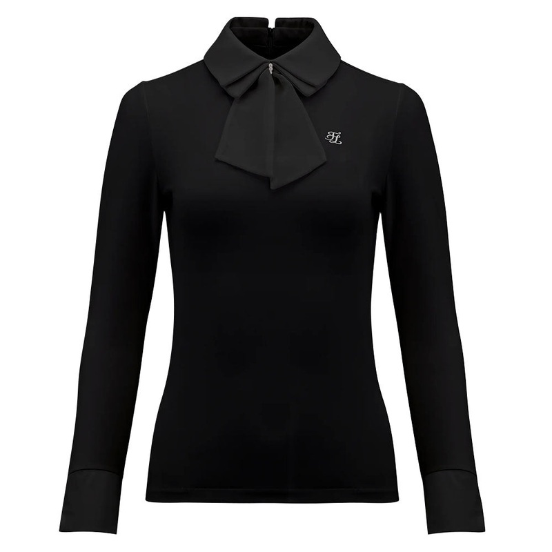 Fairliar Chiffon Ribbon Collar Golf Polo Black – FW23 Women Small