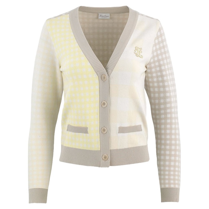 Fairliar FL Gingham Checkered Golf Cardigan Lemon – FW24 Women Small