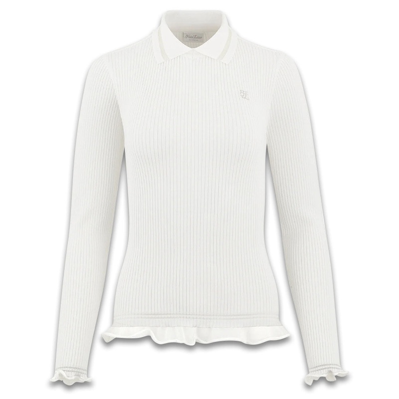 Fairliar Lace Collar Liv Knit Golf Polo White – FW23 Women Small