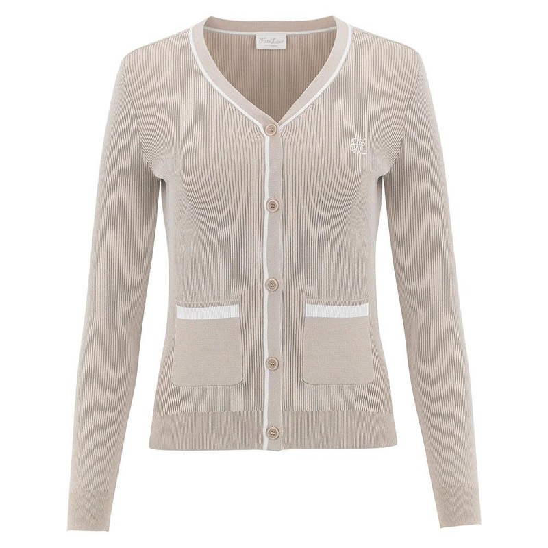 Fairliar Point Color Ribbed Golf Cardigan Beige – FW23 Women Small