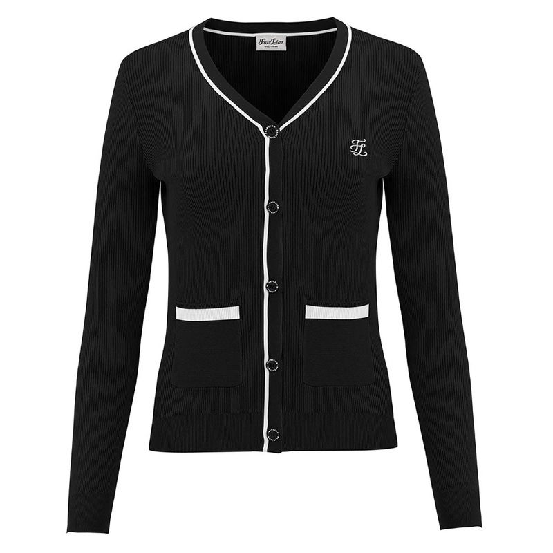 Fairliar Point Color Ribbed Golf Cardigan Black – FW23 Women Small