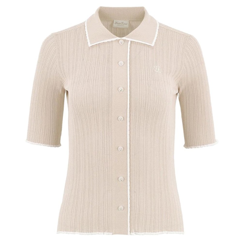 Fairliar Scallop Collar Cropped Sleeve Knit Golf Polo Beige – SS24 Women Small