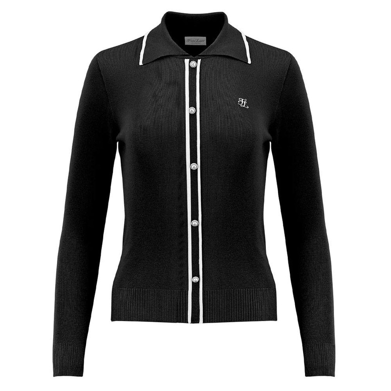 Fairliar Slim Line Collar Live Knit Golf Polo Black – FW23 Women Small