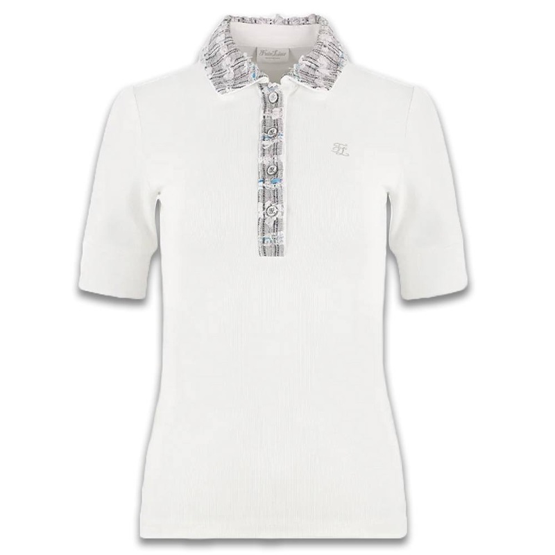 Fairliar Tweed Collar Shortsleeve Golf Polo White – SS24 Women Small