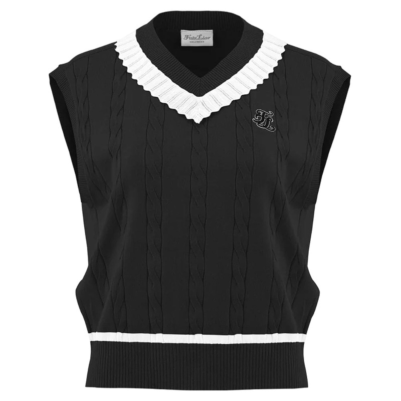Fairliar V-neck Frill Knit Golf Vest Black – FW24 Women Small