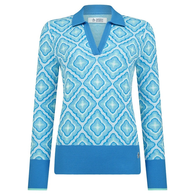 Original Penguin Lattice Jacquard Golf Sweater French Blue – SP25 Women X-Small