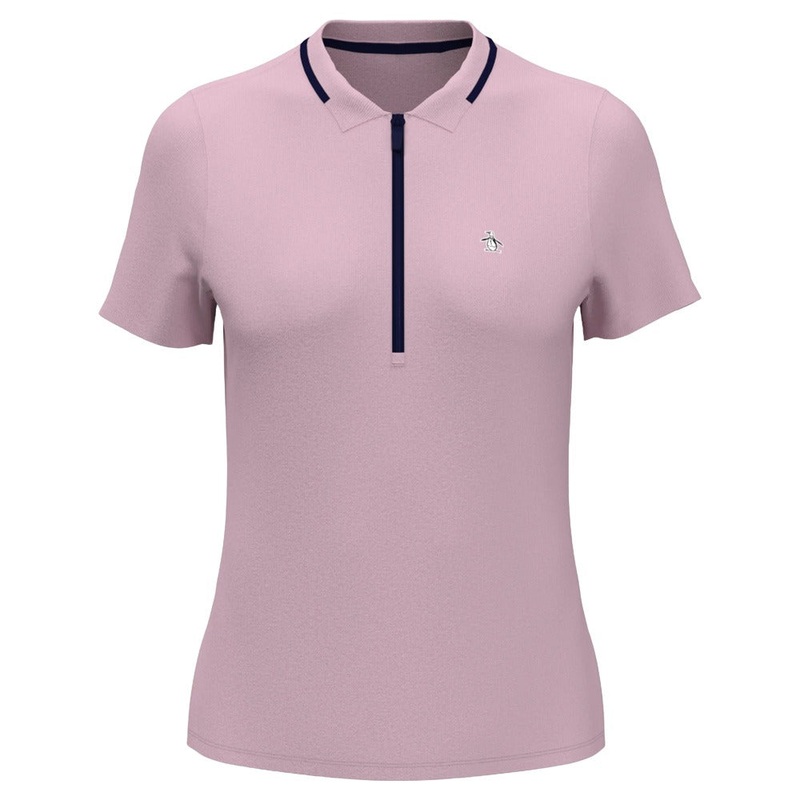 Original Penguin Ribbed Metallic Zip Golf Polo Charm Pink – SP25 Women X-Small