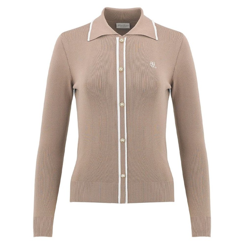 Fairliar Slim Line Detailed Collar Live Knit Golf Polo Beige – FW23 Women Small
