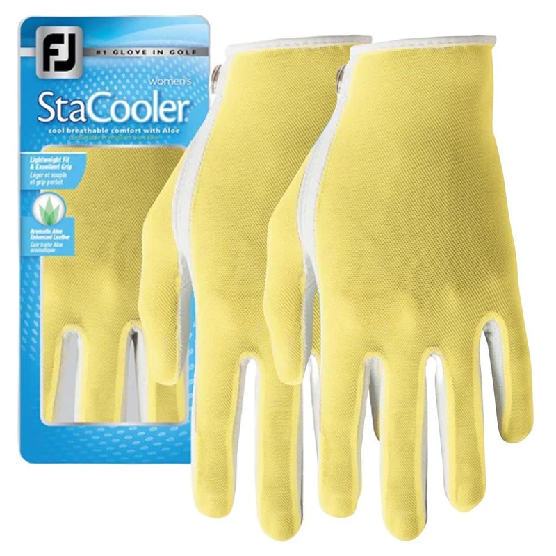 FootJoy StaCooler Fashion Golf Glove Pearl/Yellow – 24 Women Fit to Left Hand Regular Small