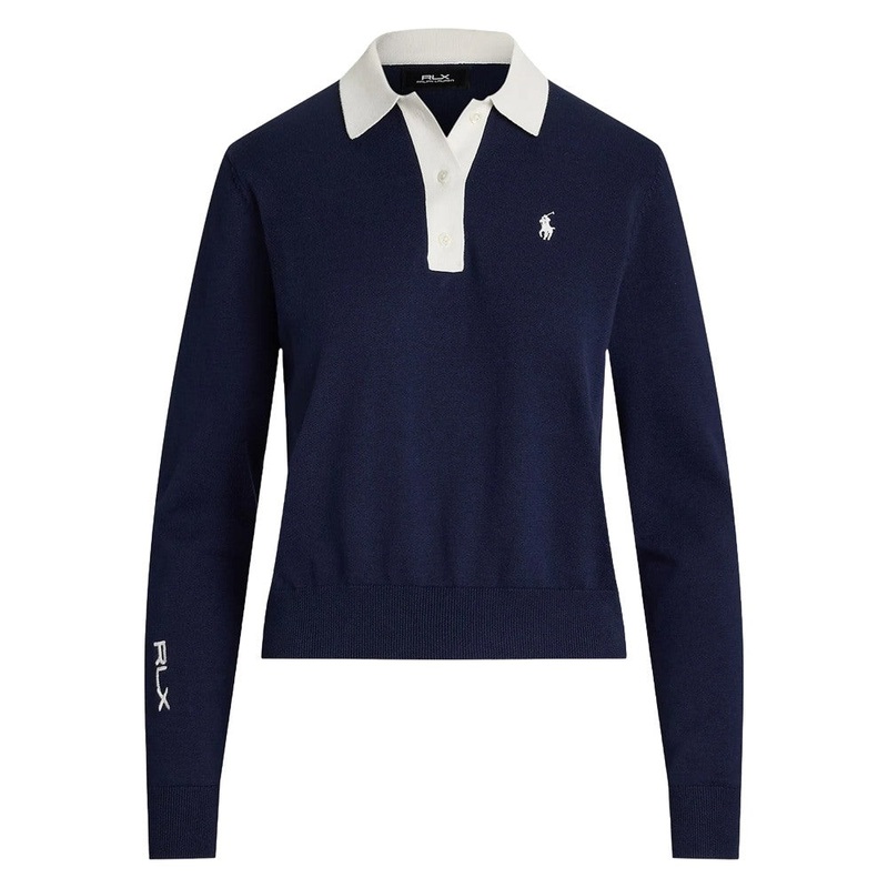Ralph Lauren 4-Button Placket Cotton Blend Golf Polo (Dual Branded) Refined Navy – SP25 Women X-Small