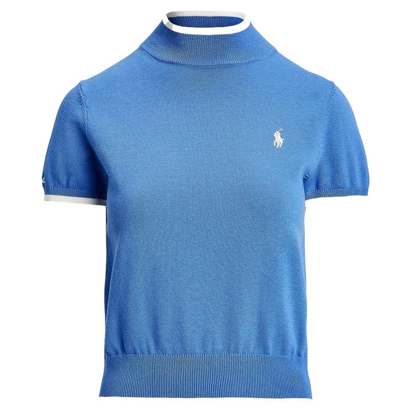 Ralph Lauren Cotton Blend Mock Neck Golf Shirt Summer Blue/Ceramic White – SP25 Women X-Small