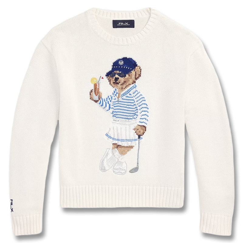 Ralph Lauren Cotton Blend Novelty Bear Performance Golf Sweater White Splash Multi – SP25 Women Small