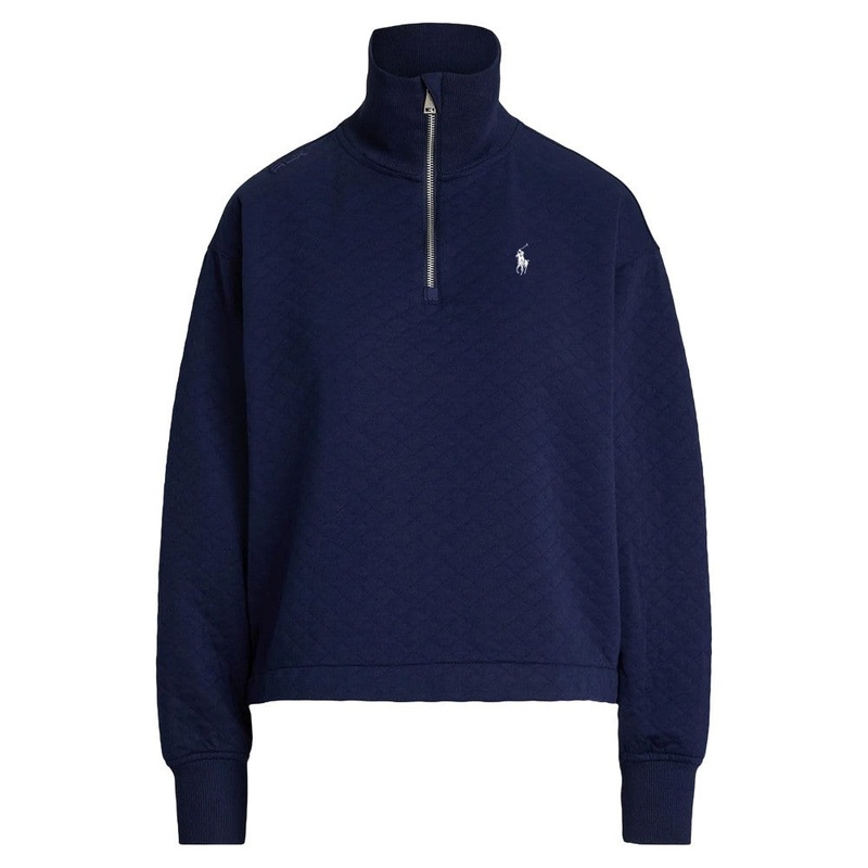 Ralph Lauren Quilted Double Knit 1/2 Zip Golf Pullover Refined Navy – SP25 Women X-Small