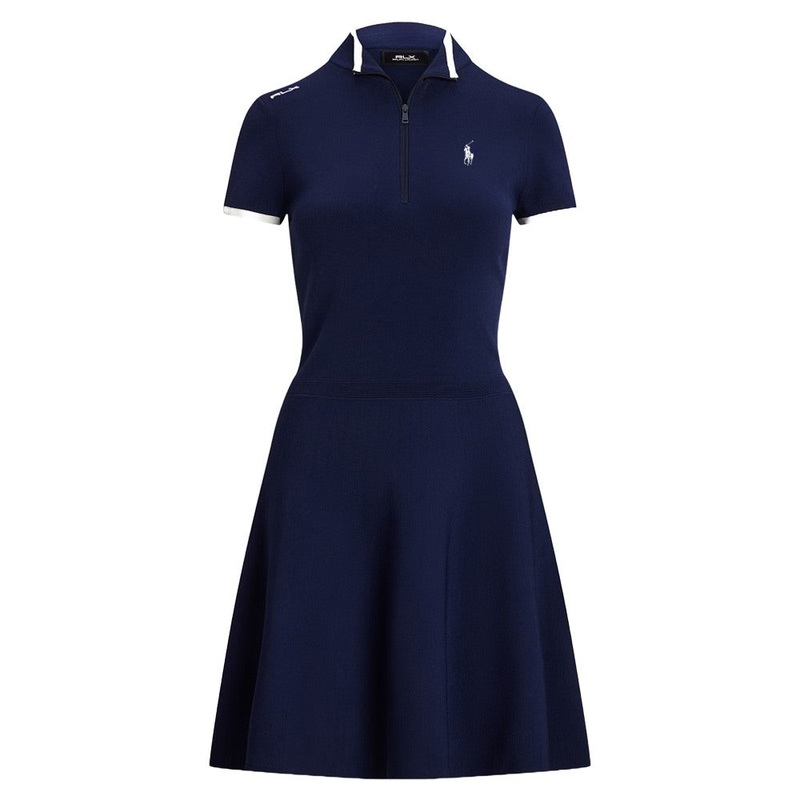 Ralph Lauren Viscose Blend Mock Neck Golf Dress Refined Navy/Ceramic White – SP25 Women X-Small