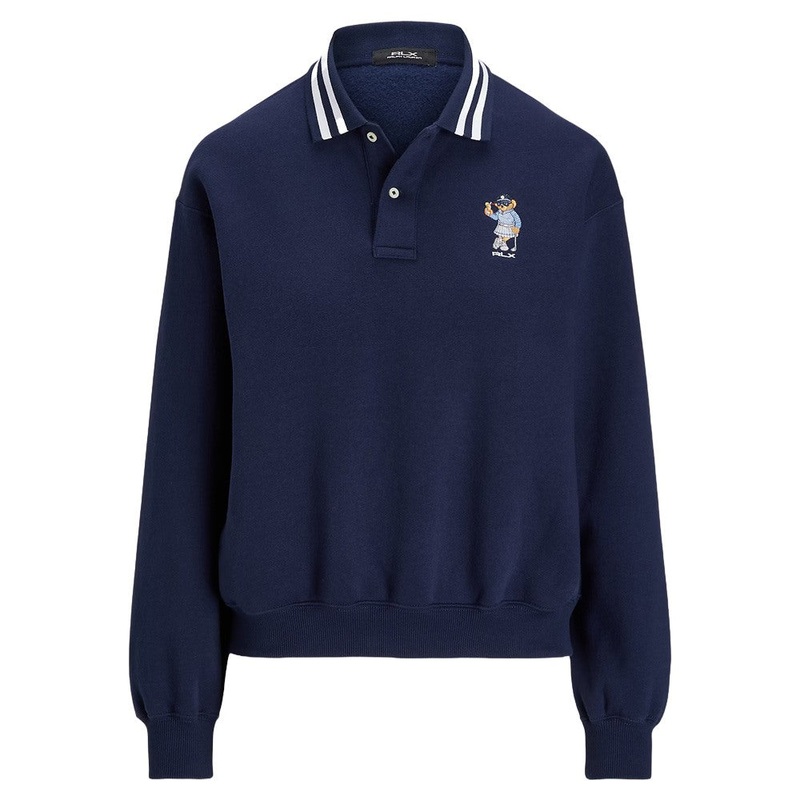 Ralph Lauren Winter Cashmere Touch Fleece Novelty Bear Collared Golf Pullover Refined Navy – SP25 Women X-Small