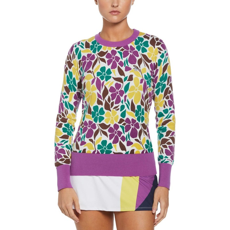 Original Penguin Print Pullover Golf Sweater Purple Cactus Flower – FA24 Women X-Small
