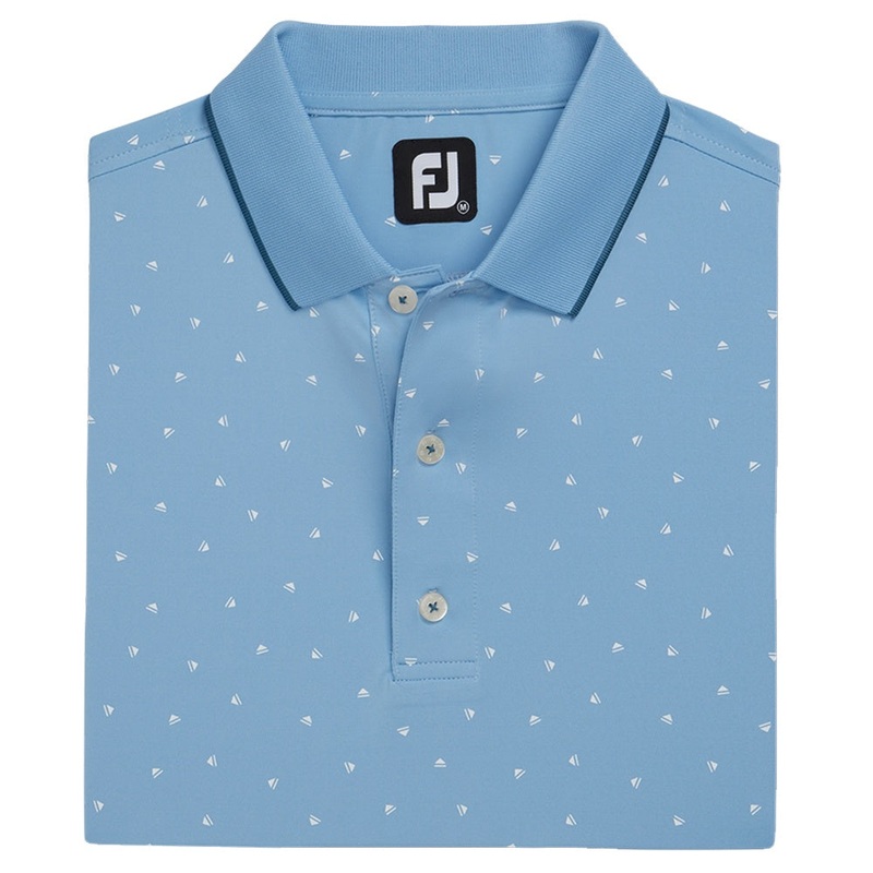 FootJoy Push Play Print Lisle Knit Collar Golf Polo Dusk Blue/White – SS22 Men Small