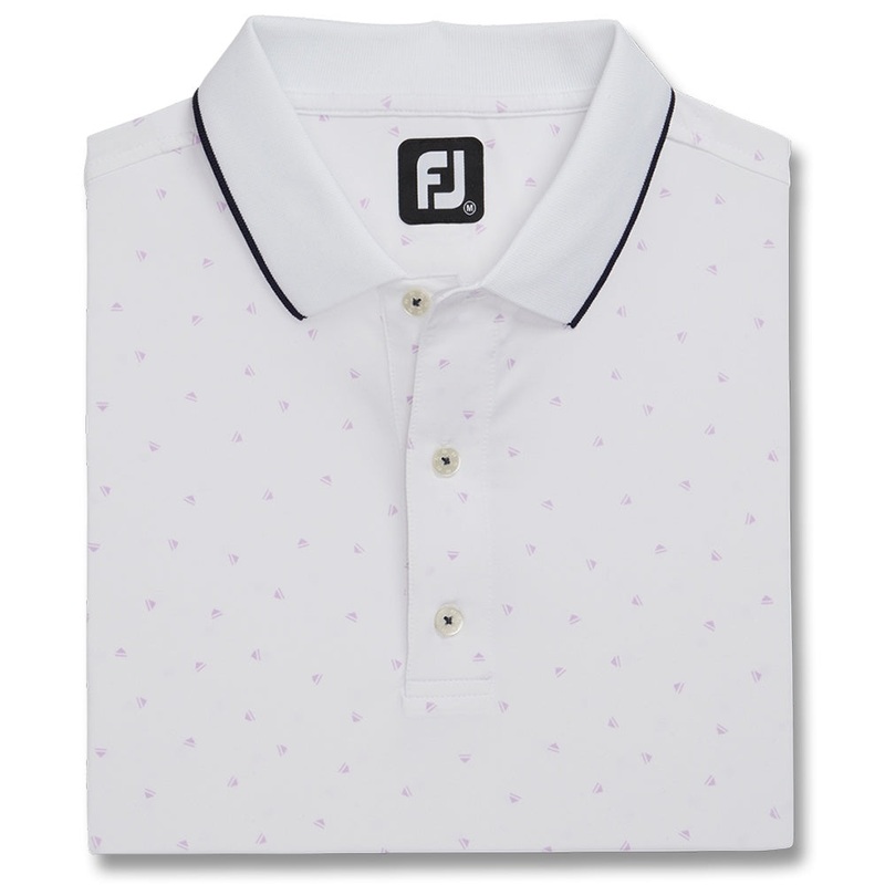 FootJoy Push Play Print Lisle Knit Collar Golf Polo White/Lavender – SS22 Men Small