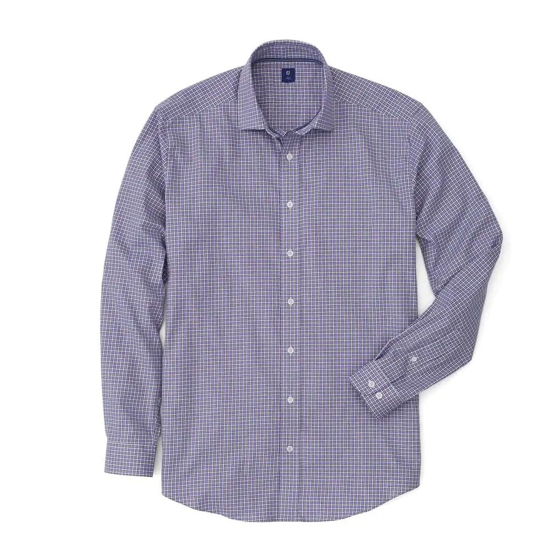 FootJoy Stretch Twill Woven Check Golf Polo Iris/White/Navy – FW19 Men Large