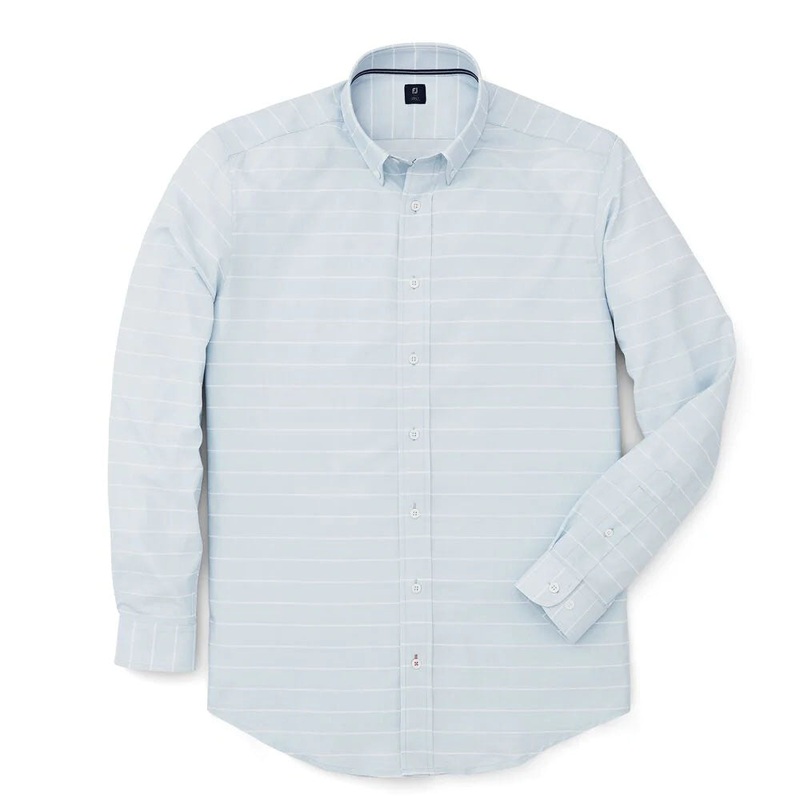 FootJoy Stretch Twill Woven Stripe Golf T-Shirt Pacific/White – FW19 Men Large