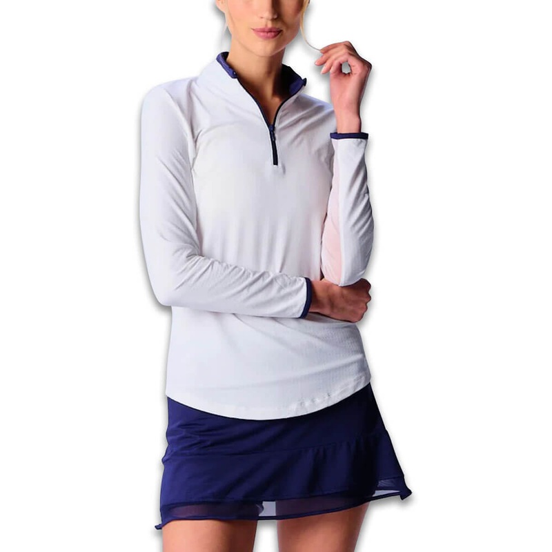 G Lifestyle Color Block Trim Q Zip Golf Pullover White/True Navy – SS25 Women X-Small