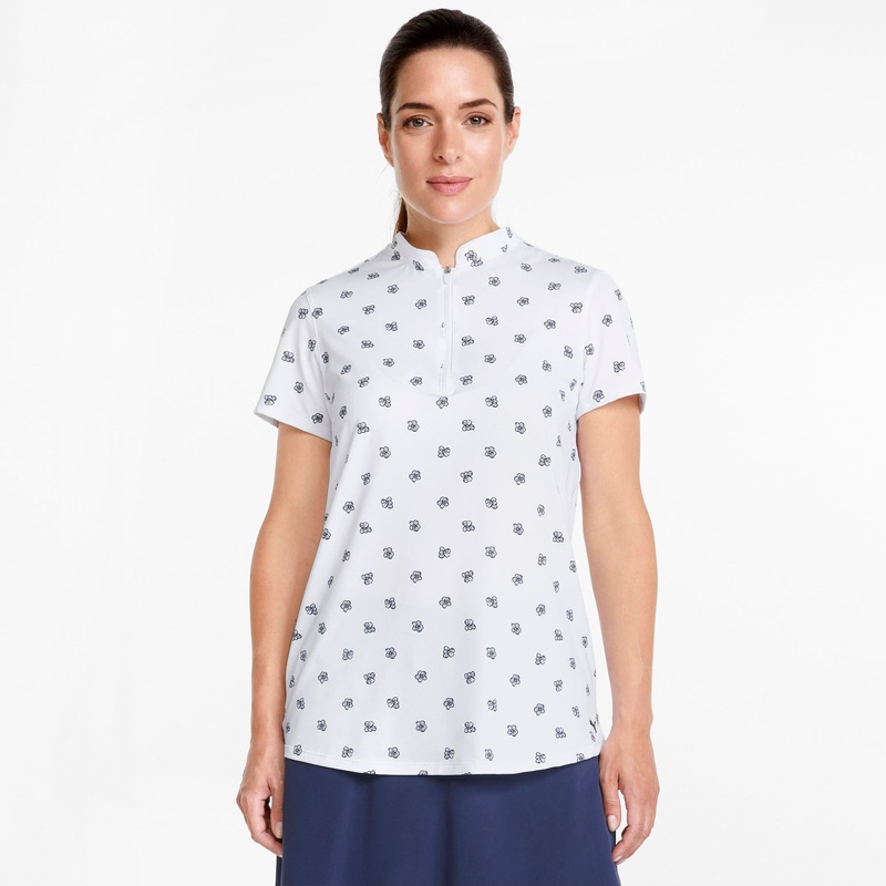 Women’s MATTR Hibiscus Golf Polo Bright White / Navy Blazer XS