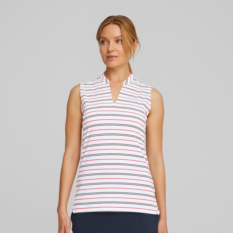 Women’s Volition Striped Sleeveless Golf Polo Bright White / Ski Patrol XS