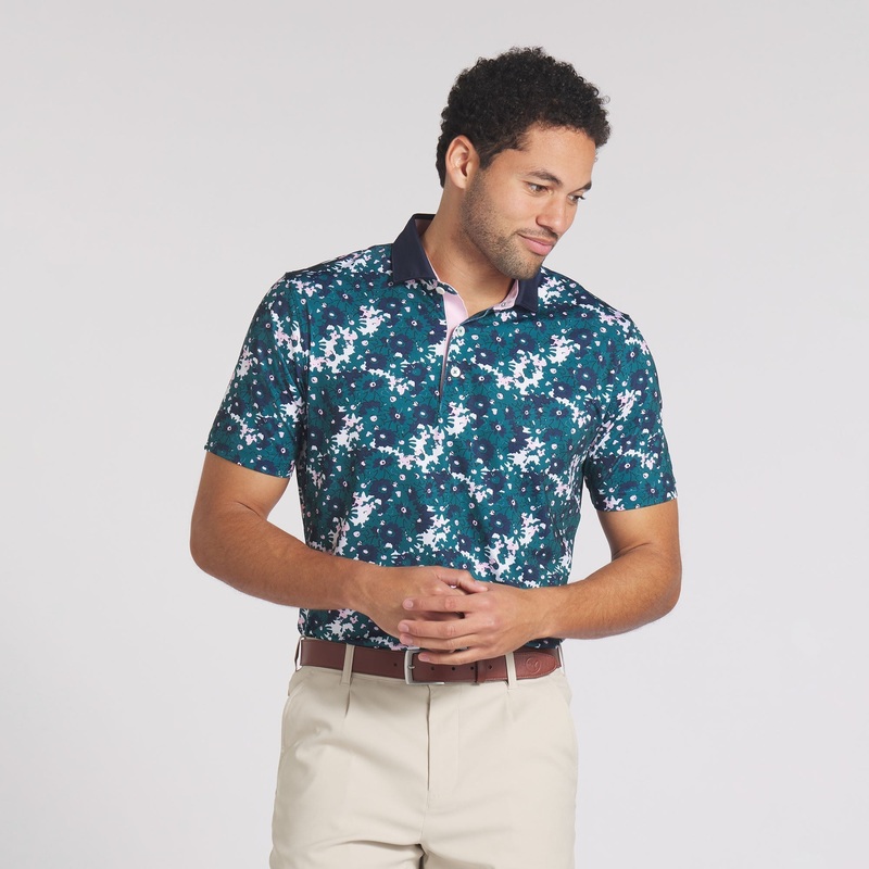 AP Floral Golf Polo White Glow / Deep Navy S