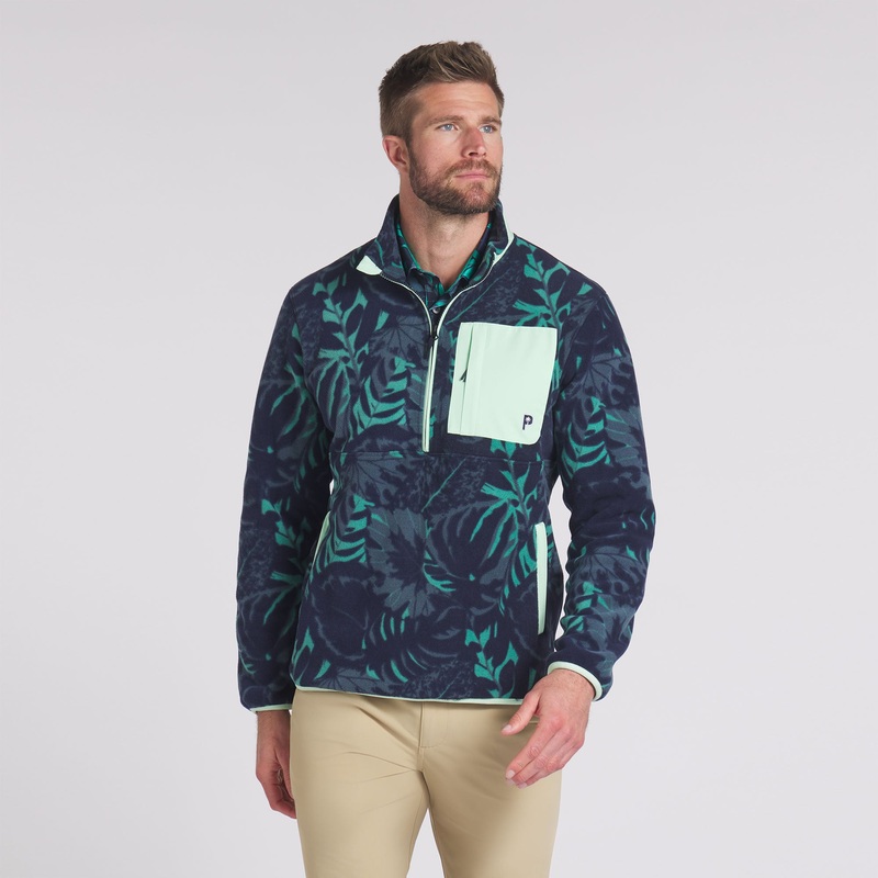 Puma x PTC Half Zip Palm Fleece Golf Jacket Deep Navy / Sparkling Green S