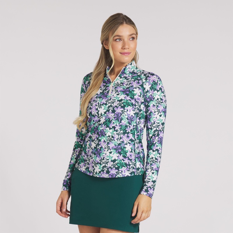 Women’s YouV Lillie Golf 1/4 Zip Dark Myrtle / Lavender Alert XS
