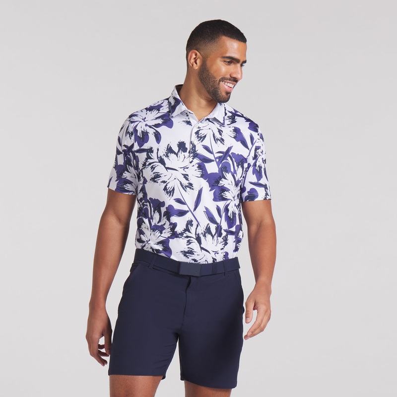 MATTR Broken Flower Golf Polo Deep Navy / Peach Frost S