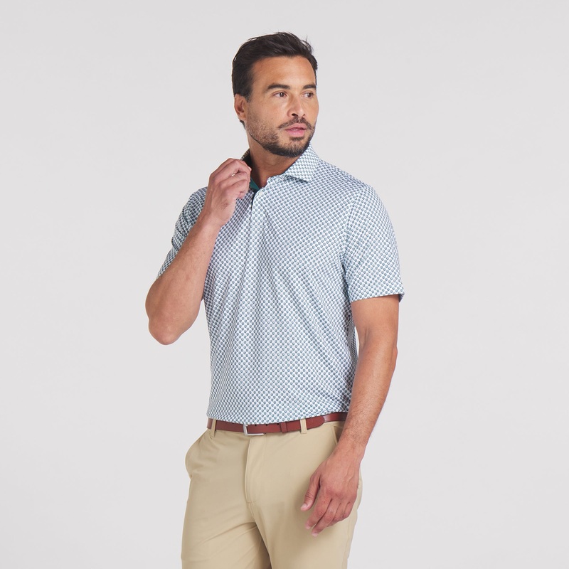 MATTR Micro Floral Golf Polo Dark Myrtle / Deep Navy S