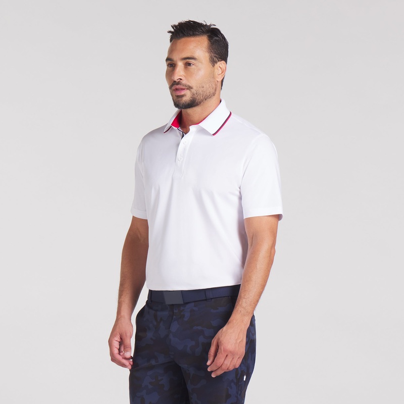 Volition Tipped Golf Polo White Glow S