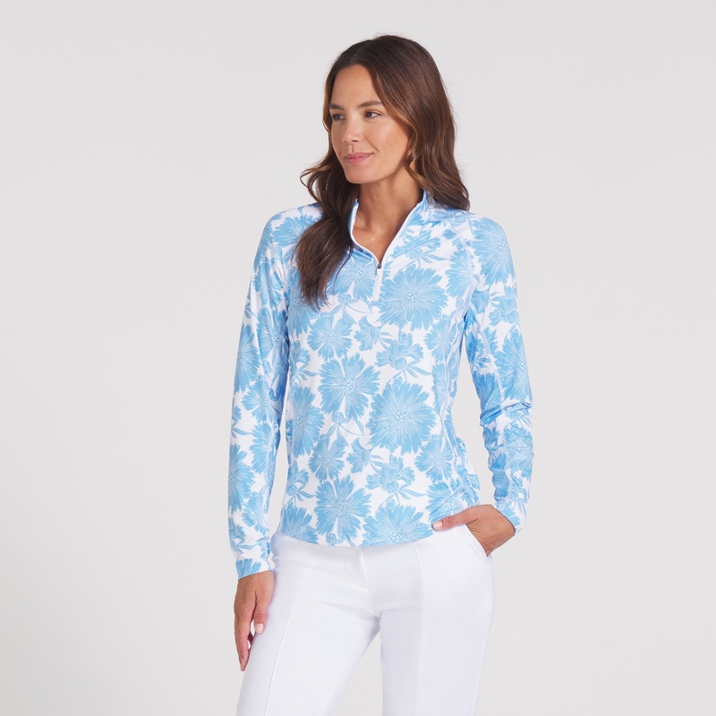 Women’s YouV Botanic Golf 1/4 Zip White Glow / Team Light Blue XL