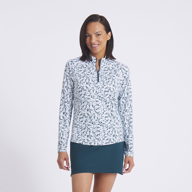 Women’s YouV Floral Burst Golf 1/4 Zip Deep Navy S